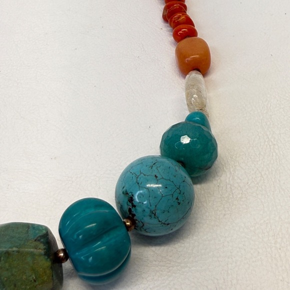 Barse Stone Bead Necklace and Bracelet Set Turquoise Howlite Quartz Coral Agate - Picture 6 of 14